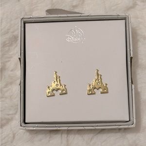 Disney castle gold earrings